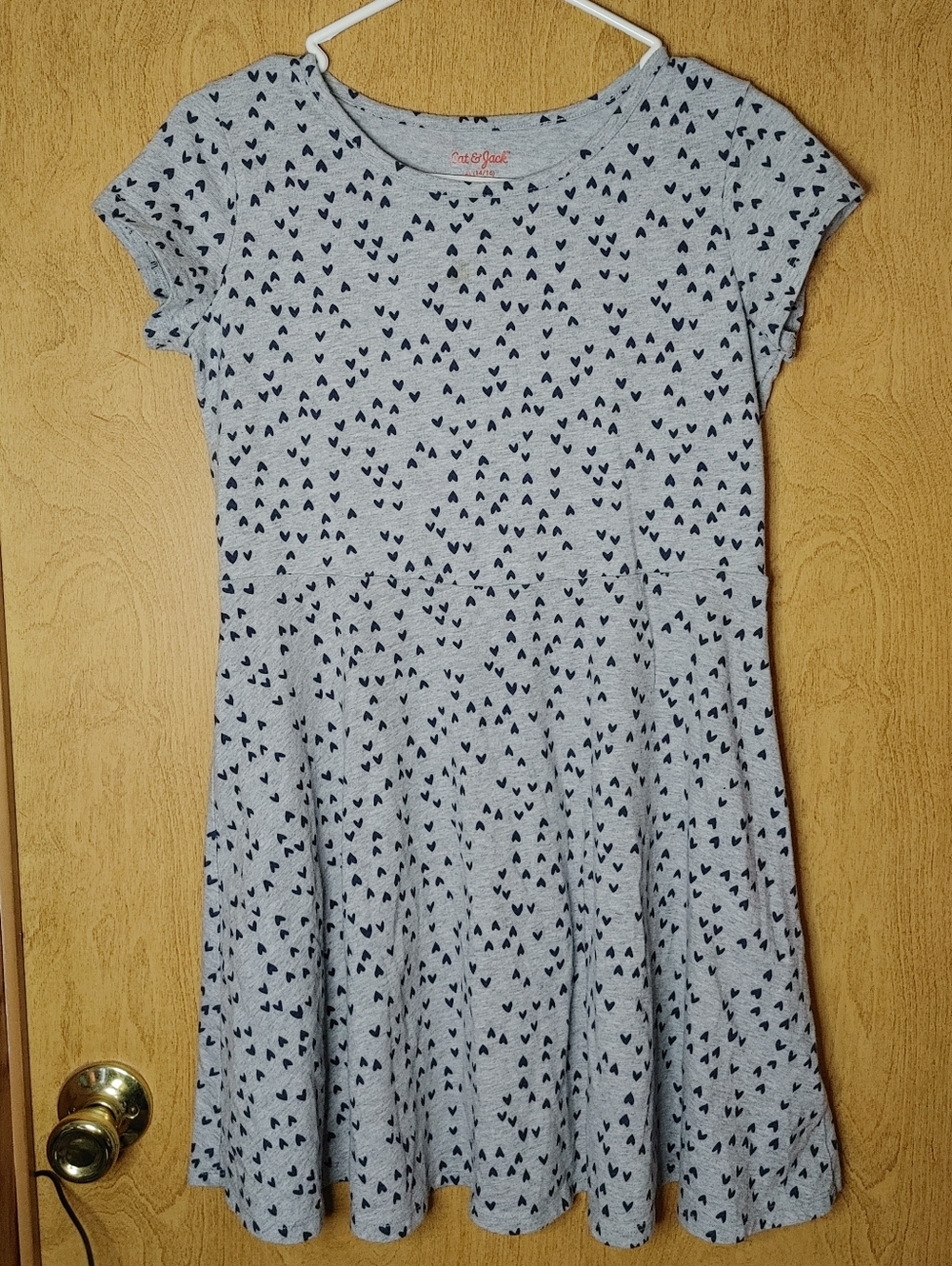Cat & Jack Gray Dress with Navy Heart Print XL 14/16